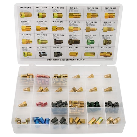 Ags 3/16 Tube Nut, Union, Adapter Fitting Assortment, 24 SKU, BLFA-8 BLFA-8